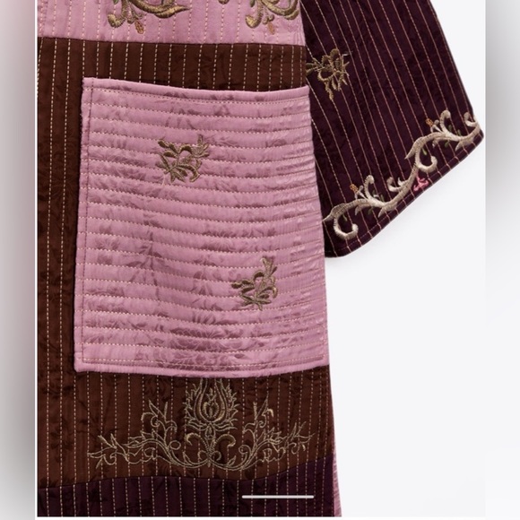 Zara Patchwork Embroidered Kimono Robe - Pink & Brown - Picture 4 of 5